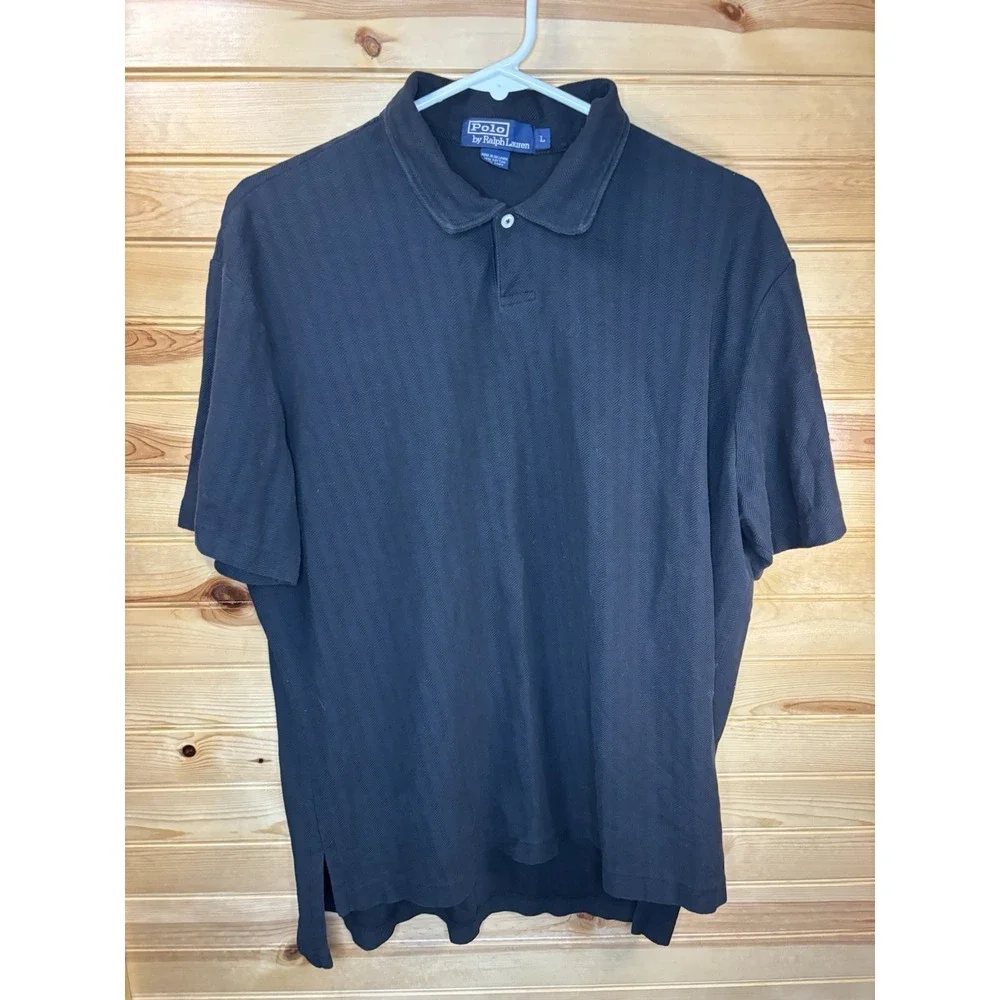 Polo by Ralph Lauren Large Black Textured Linen Blend Short Sleeve Polo Shirt